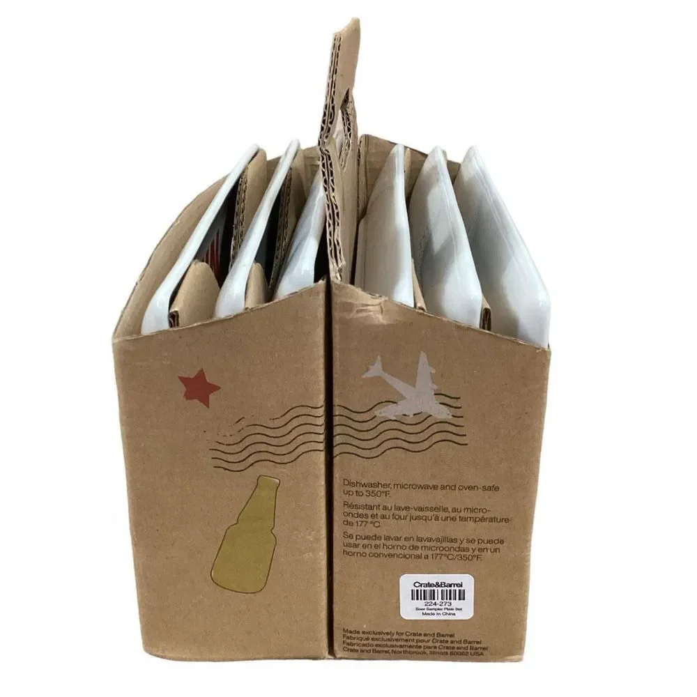 Crate & Barrel Around the World Beer Sampler Appetizer Plates in Tote Box
